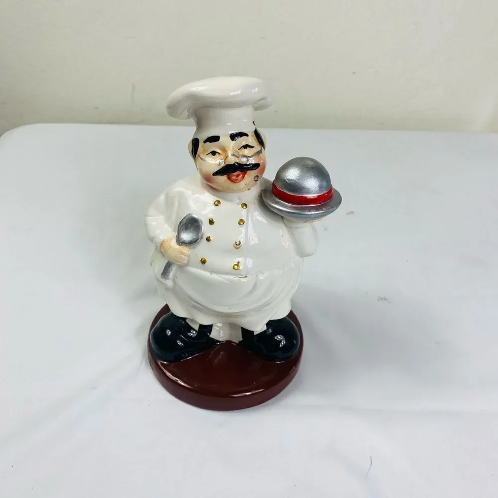 Chef Figurine Utensils Holder Vintage with Spoon and Tray